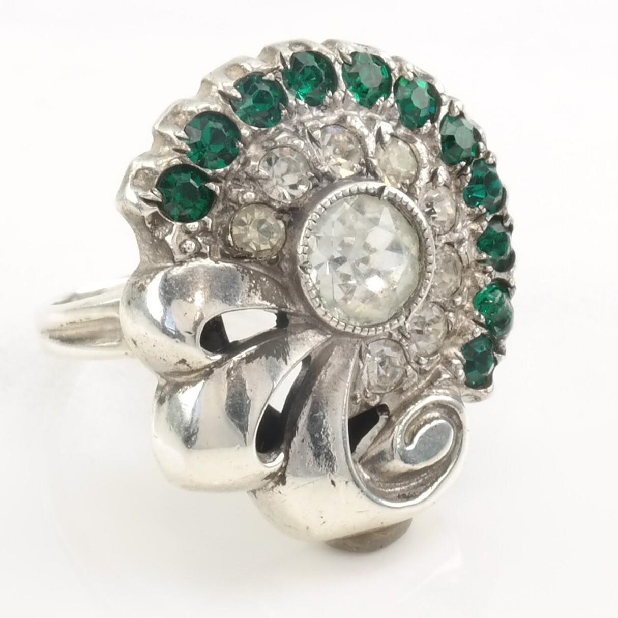 Vintage Art Deco Silver Ring Paste Size 5 1/2