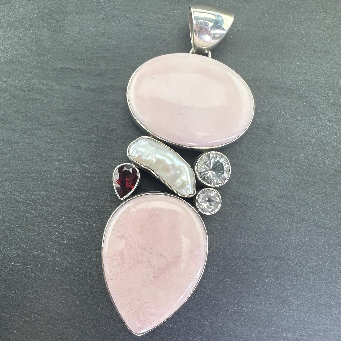 Vintage Large Sterling Silver Pink Pendant