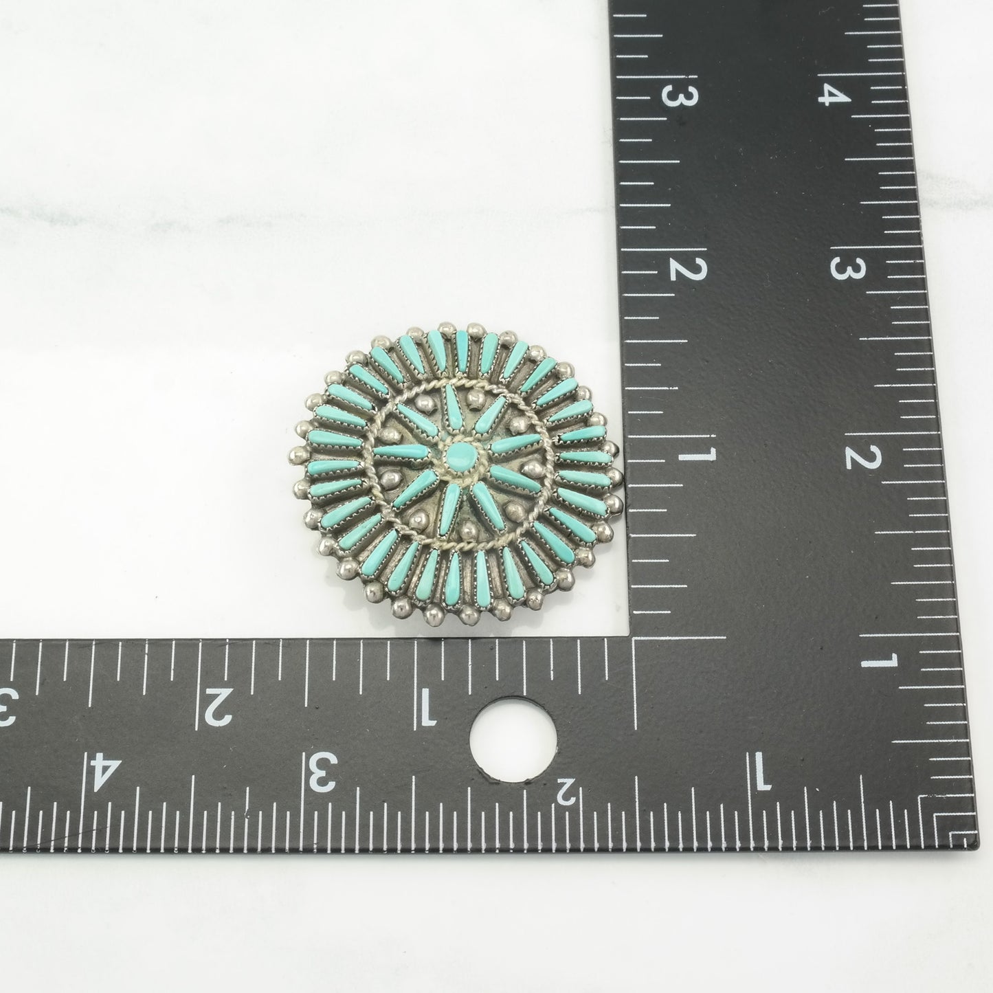 Zuni Brooch Pendant Cluster Blue Turquoise Sterling Silver