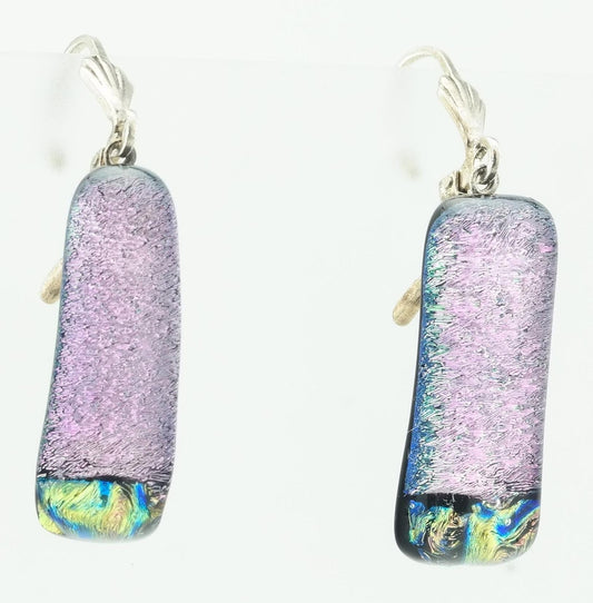 Sterling Silver Purple Blue Yellow Fused Glass Earrings