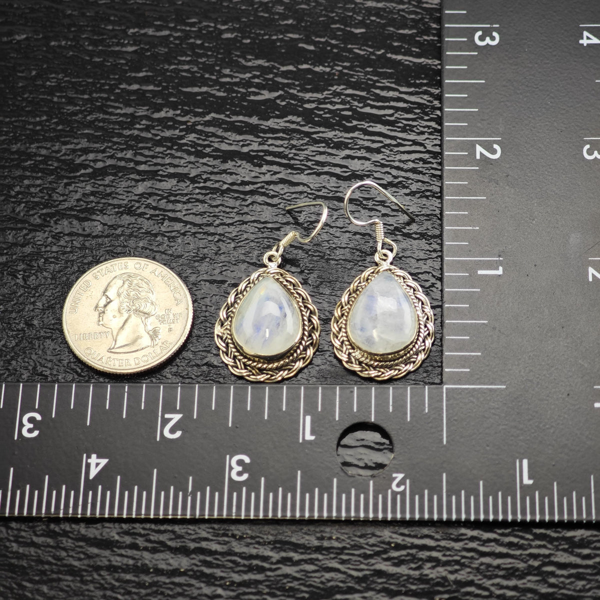 Teardrop Moonstone Braided Detail Sterling Silver Dangle Earrings ER3214