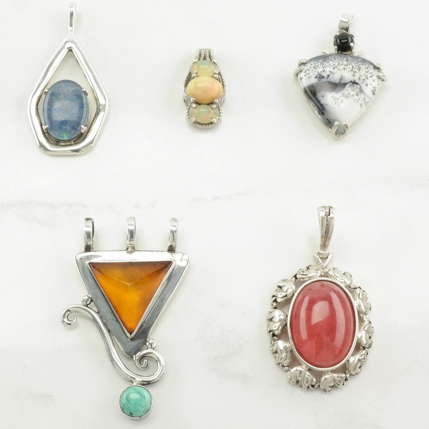 Vintage Choice Of Multi Gems Sterling Silver Pendant