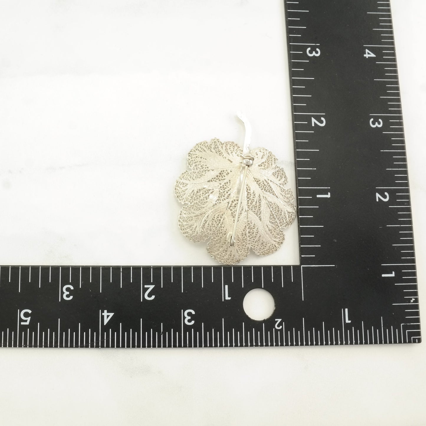 Silver Brooch Leaf, Filigree Sterling B1753