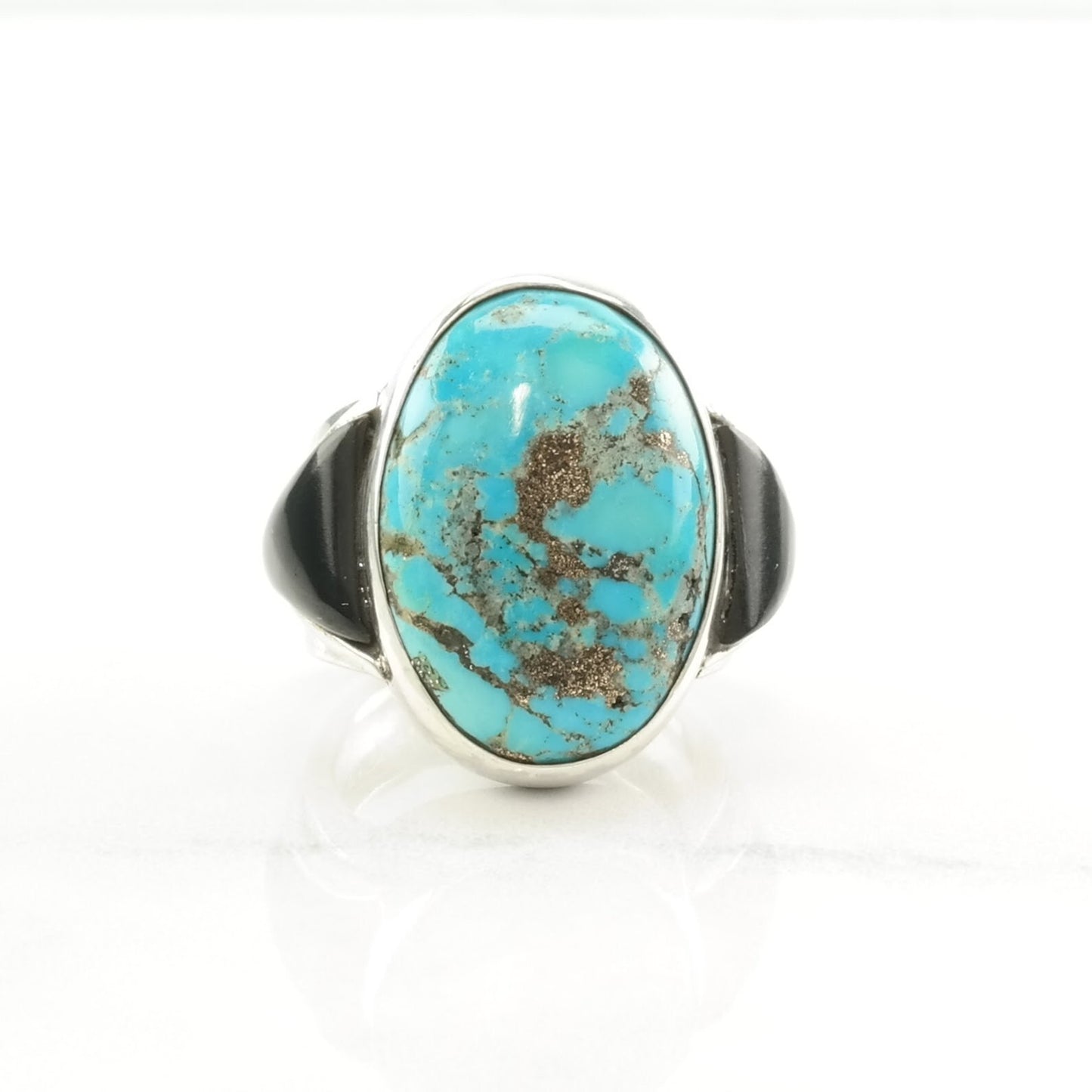 Turquoise Silver Ring, Onyx Sterling Blue, Black Size 7 1/4