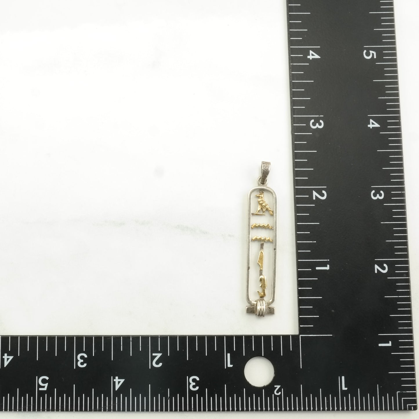 Vintage Egyptian Cartouche Gold Accents Sterling Silver Pendant