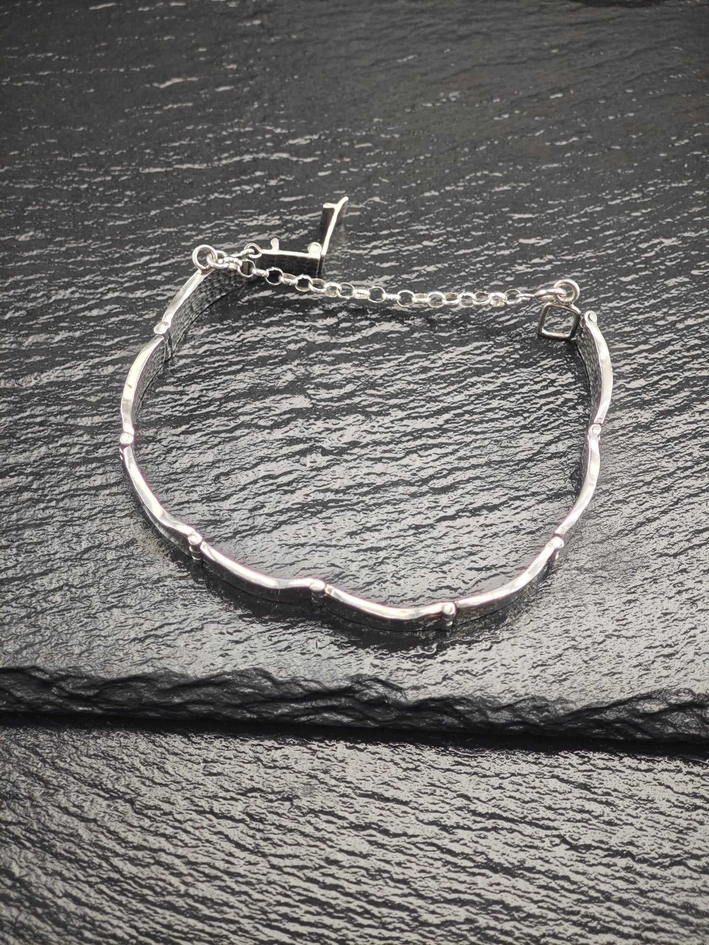 Vintage Two Tone Hammered Bracelet 14k Gold Sterling Silver