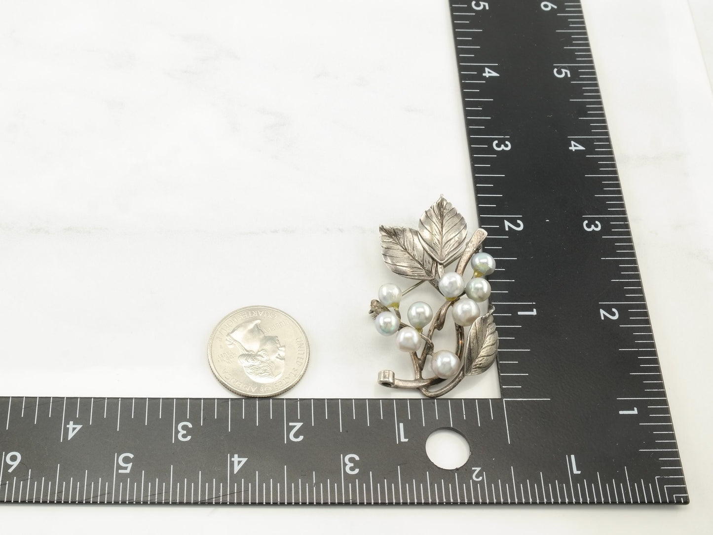 Ming's Pearl Sterling Silver Brooch Floral Leaf