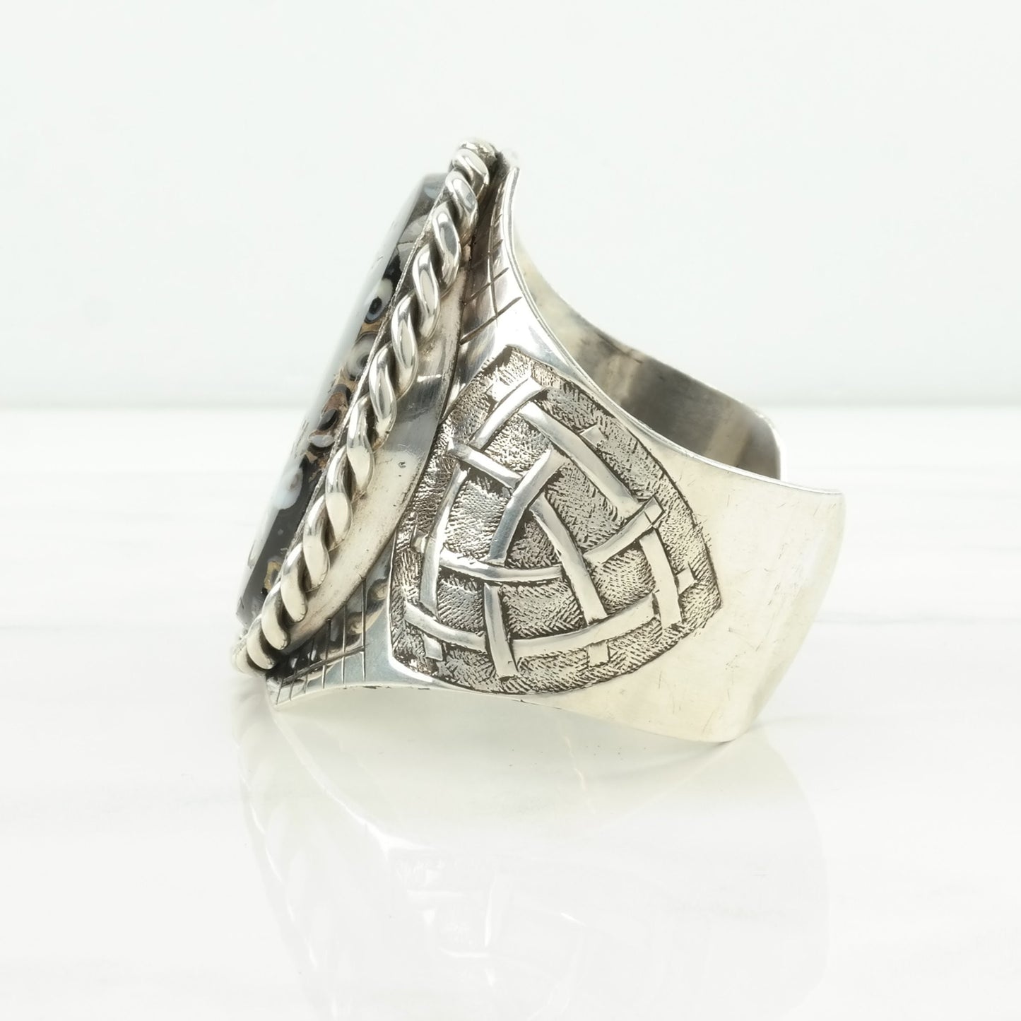 Vintage Studio Sterling Silver Cuff Bracelet Black Odd Natural Gemstone Large