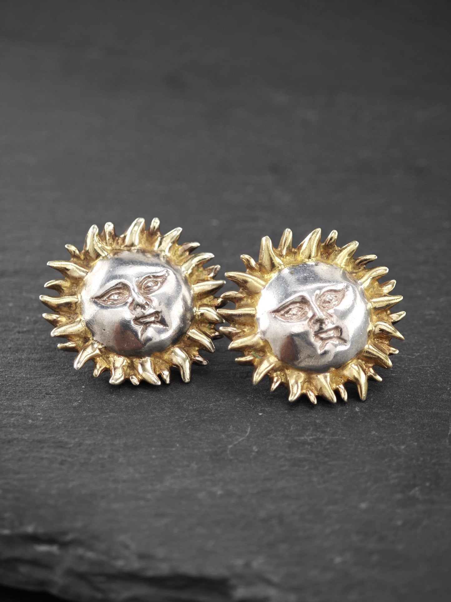 Sergio Bustamante Gold, Sun Face Stud Earrings Sterling Silver
