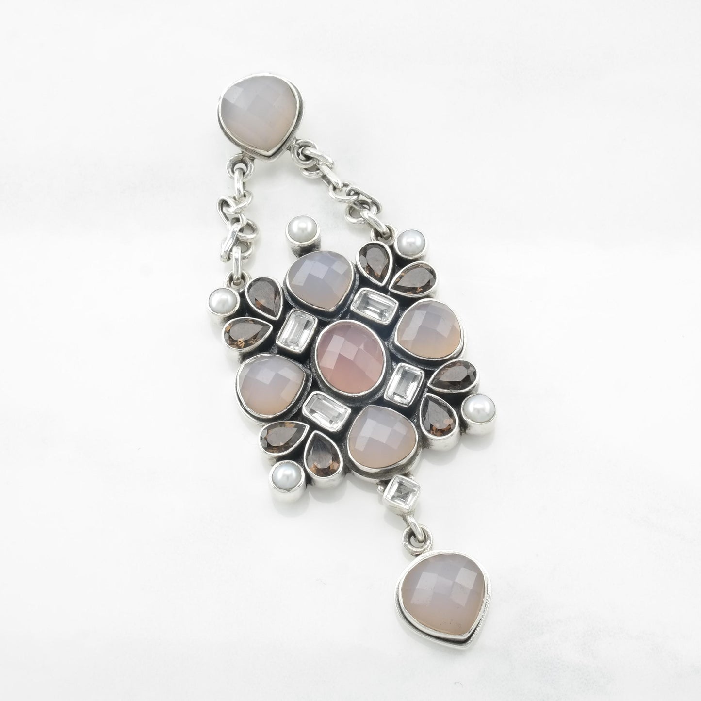 Vintage Nicky Butler Silver Pendant Topaz, Chalcedony Smoky Quartz Sterling