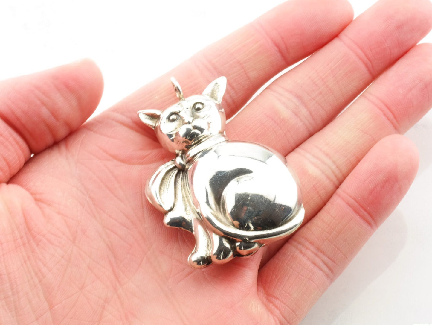 Vintage Cat Sterling Silver Pendant Silver