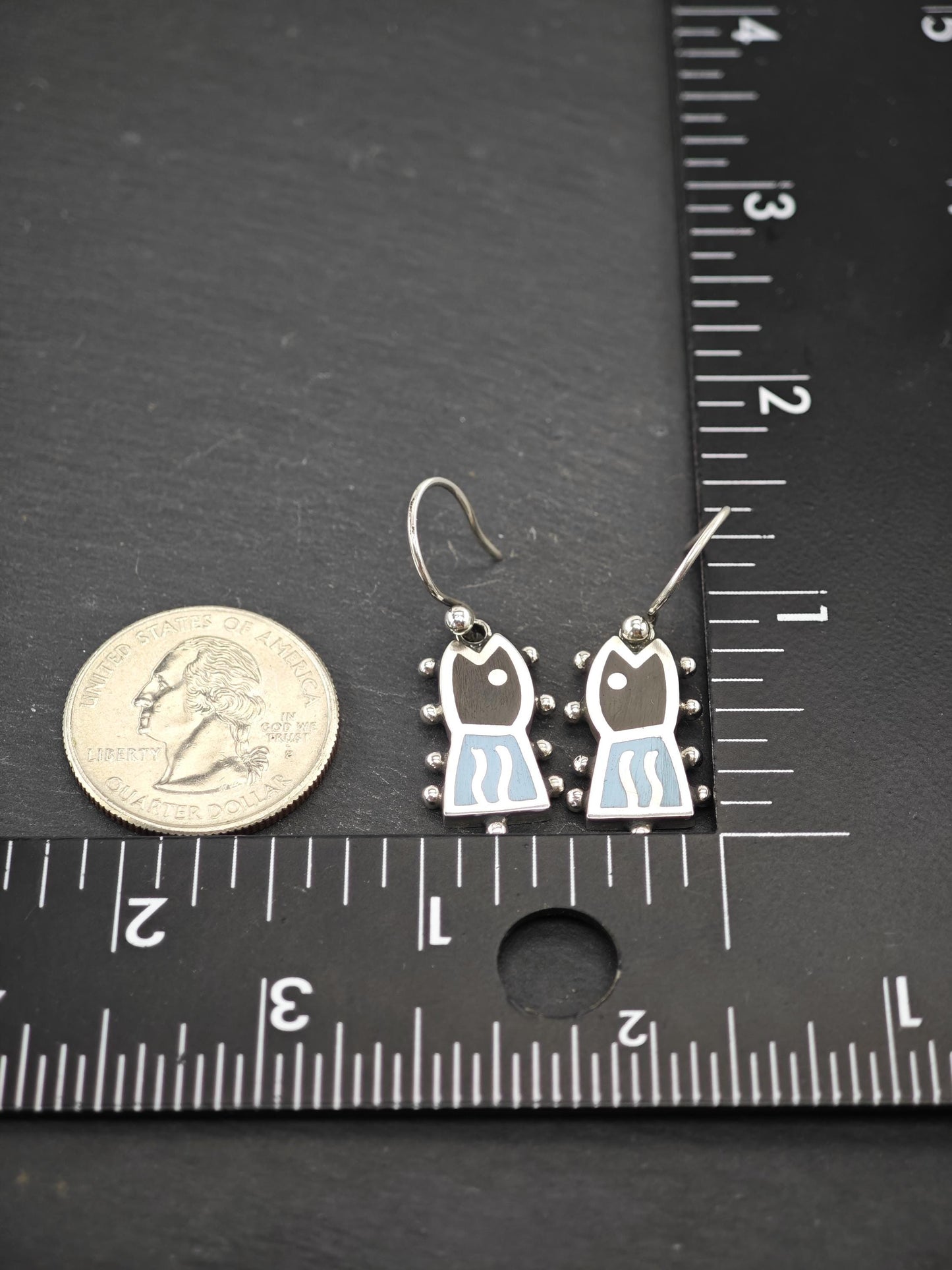 Jan Gjaltema Enamel, Fish Earrings Fish Hook Sterling Silver