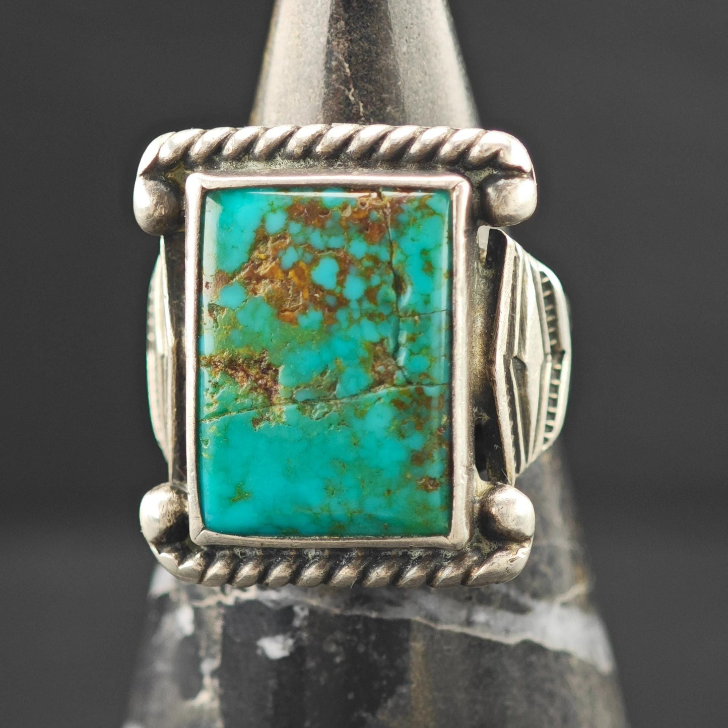 Historic, Native American Green Turquoise Ring Sterling Silver