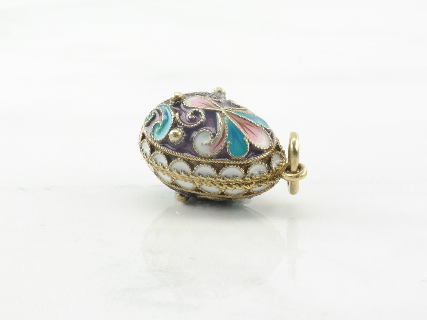 Vintage Sterling Silver Enamel Faberge Style Pink Blue White Pendant