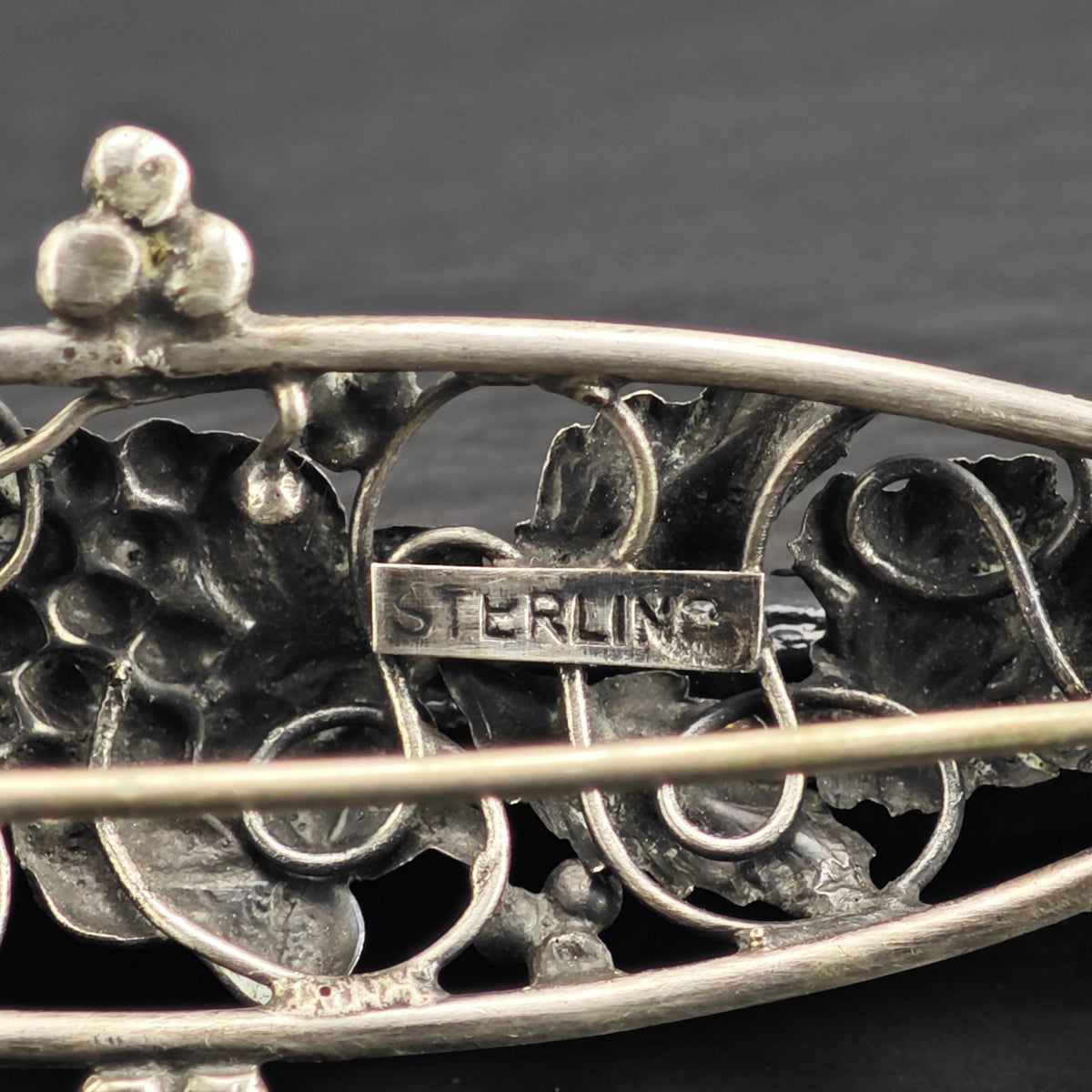 Mid-Century Grape Vine Sterling Silver Brooch B2235