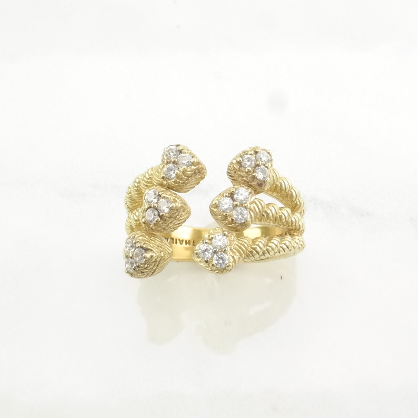 Vintage Judith Ripka Silver Ring DQCZ, Hearts Gold Plated Sterling Size 7