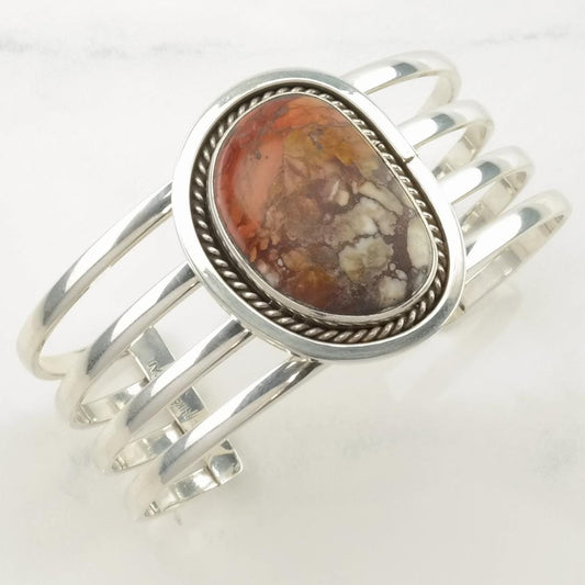 Southwest Sterling Silver Cuff Bracelet Brown Wild Horse