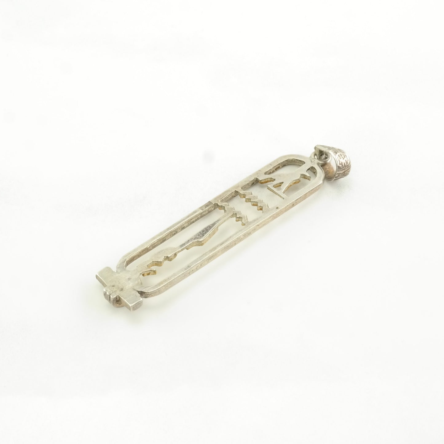 Vintage Egyptian Cartouche Gold Accents Sterling Silver Pendant