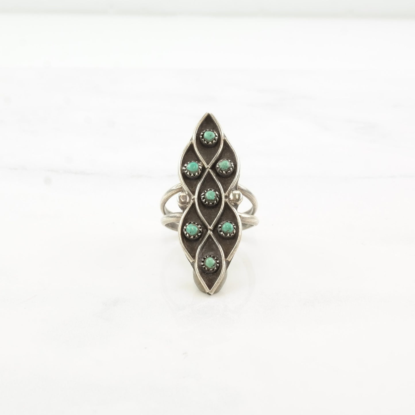 Vintage Native American Silver Ring Turquoise Cluster Zuni Sterling Size 7