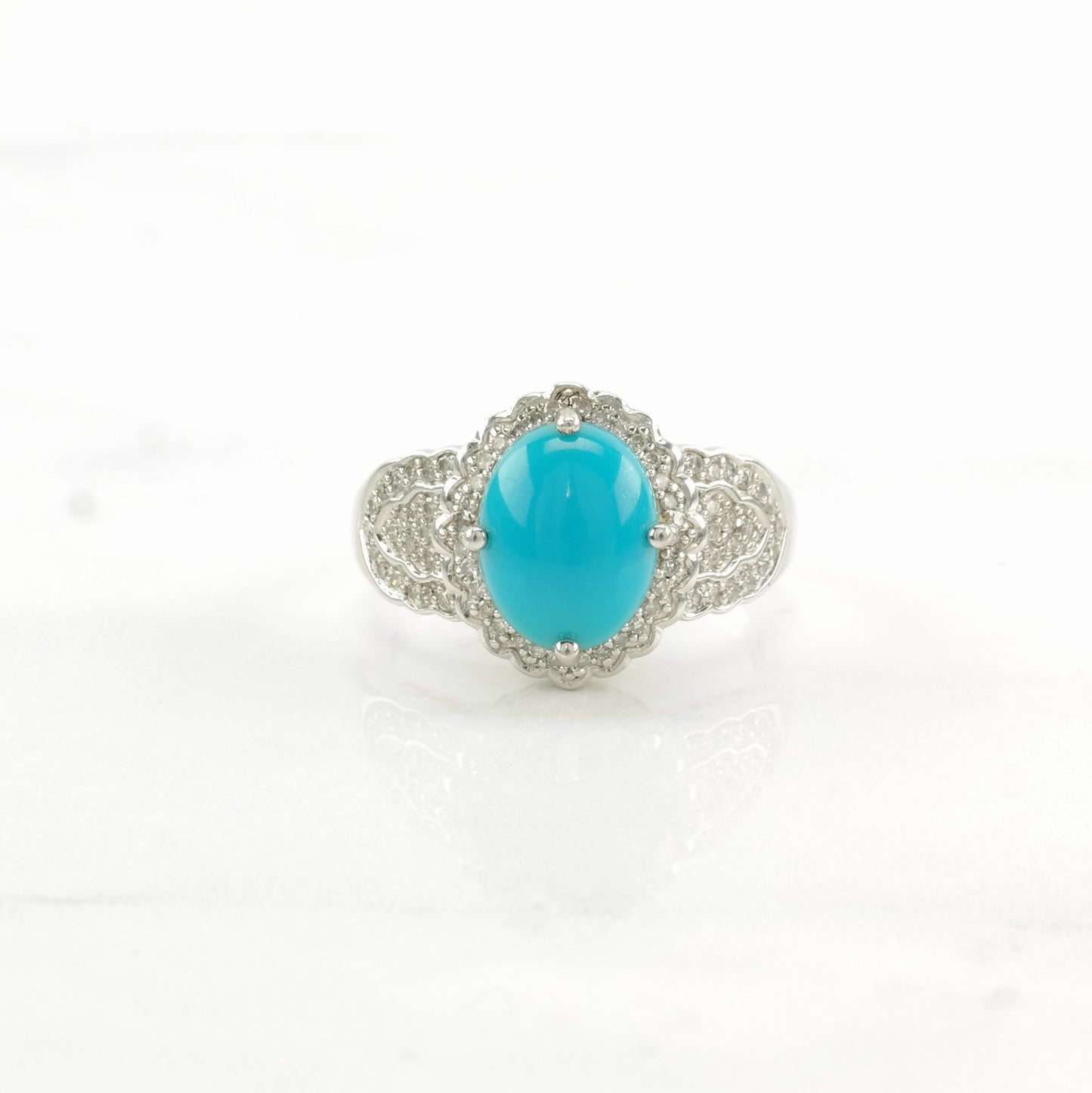 Vintage Sterling Silver Ring Turquoise Diamond Blue Size 7