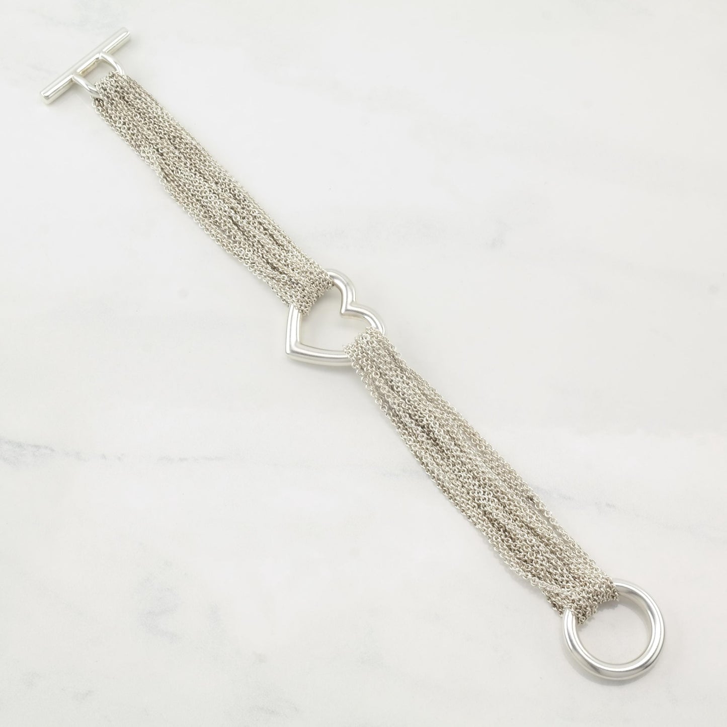 Vintage Tiffany & Co Sterling Silver Toggle Bracelet Heart Mesh
