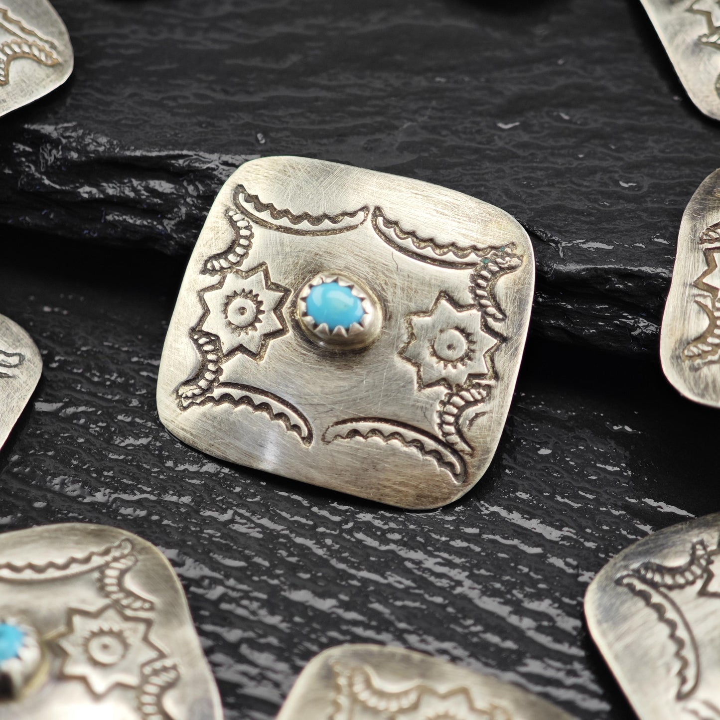 Turquoise Sterling Silver Floral Native American Belt Buckle and Conchos
