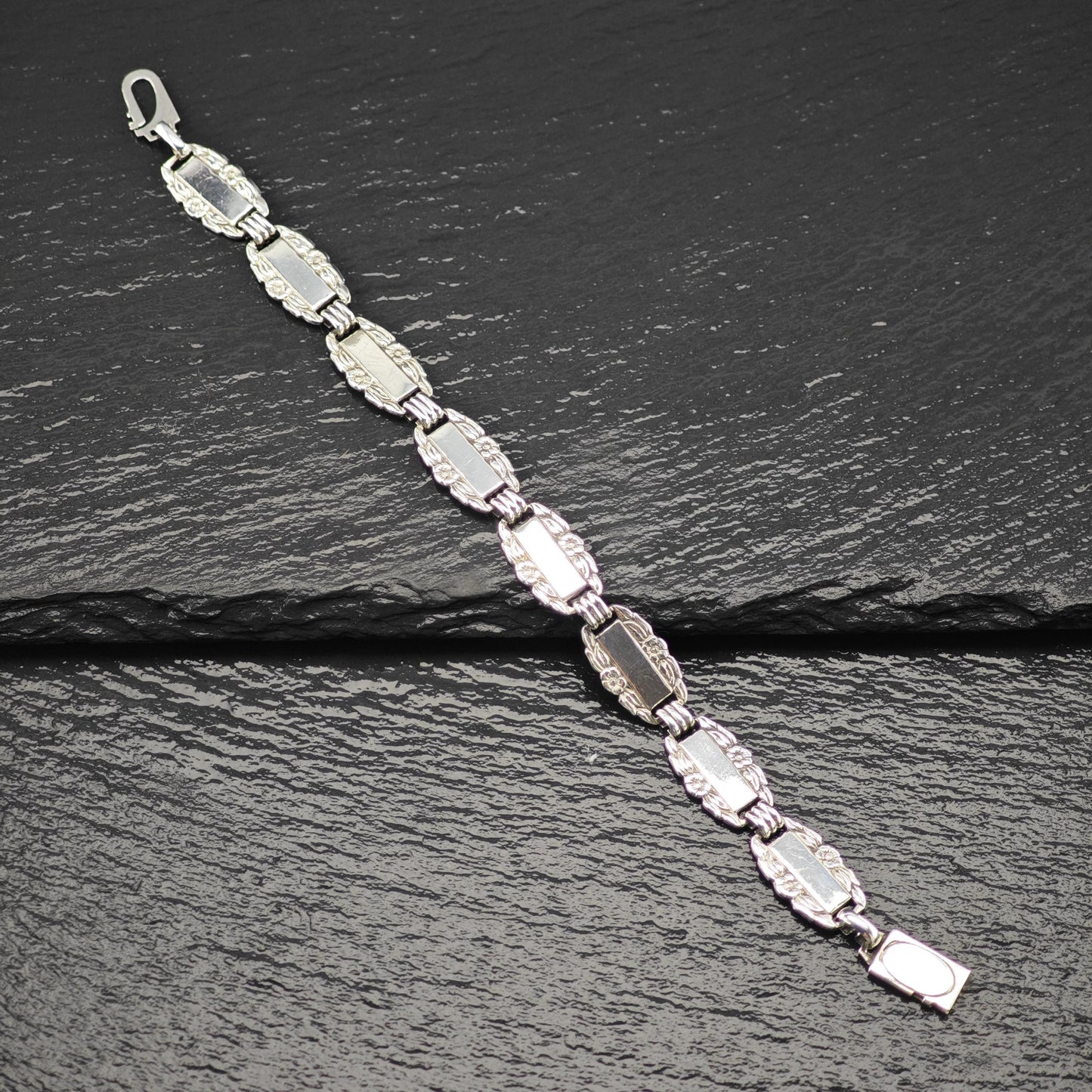 WWII Forget Me Not Link Bracelet Sterling Silver Size 6 3/4"