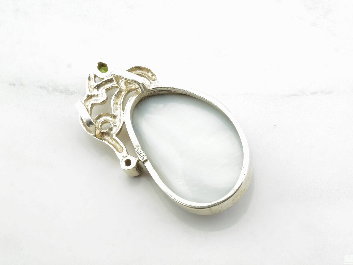 Vintage Abalone Garnet Peridot Sterling Silver Pendant