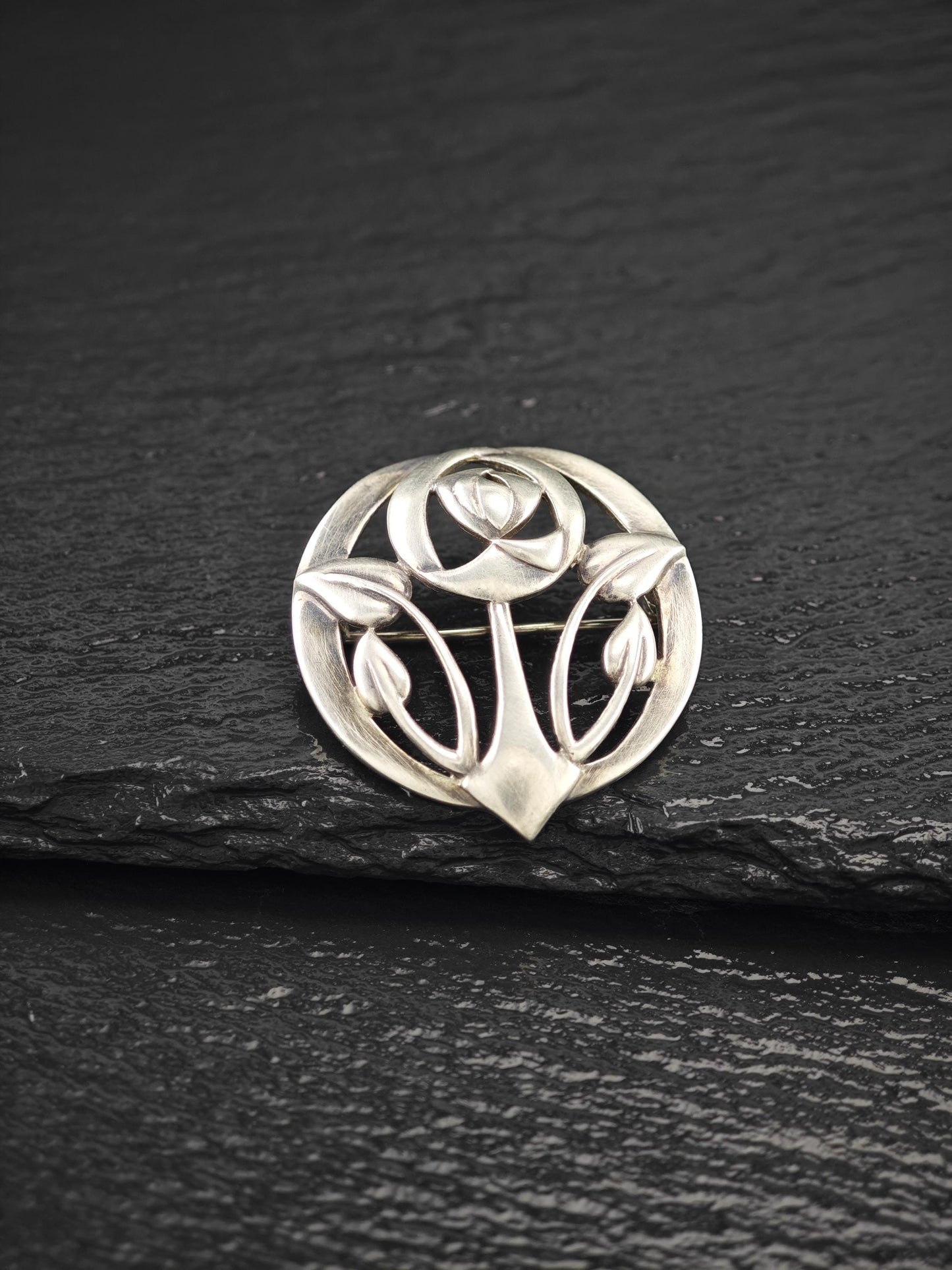 European Floral Brooch Sterling Silver