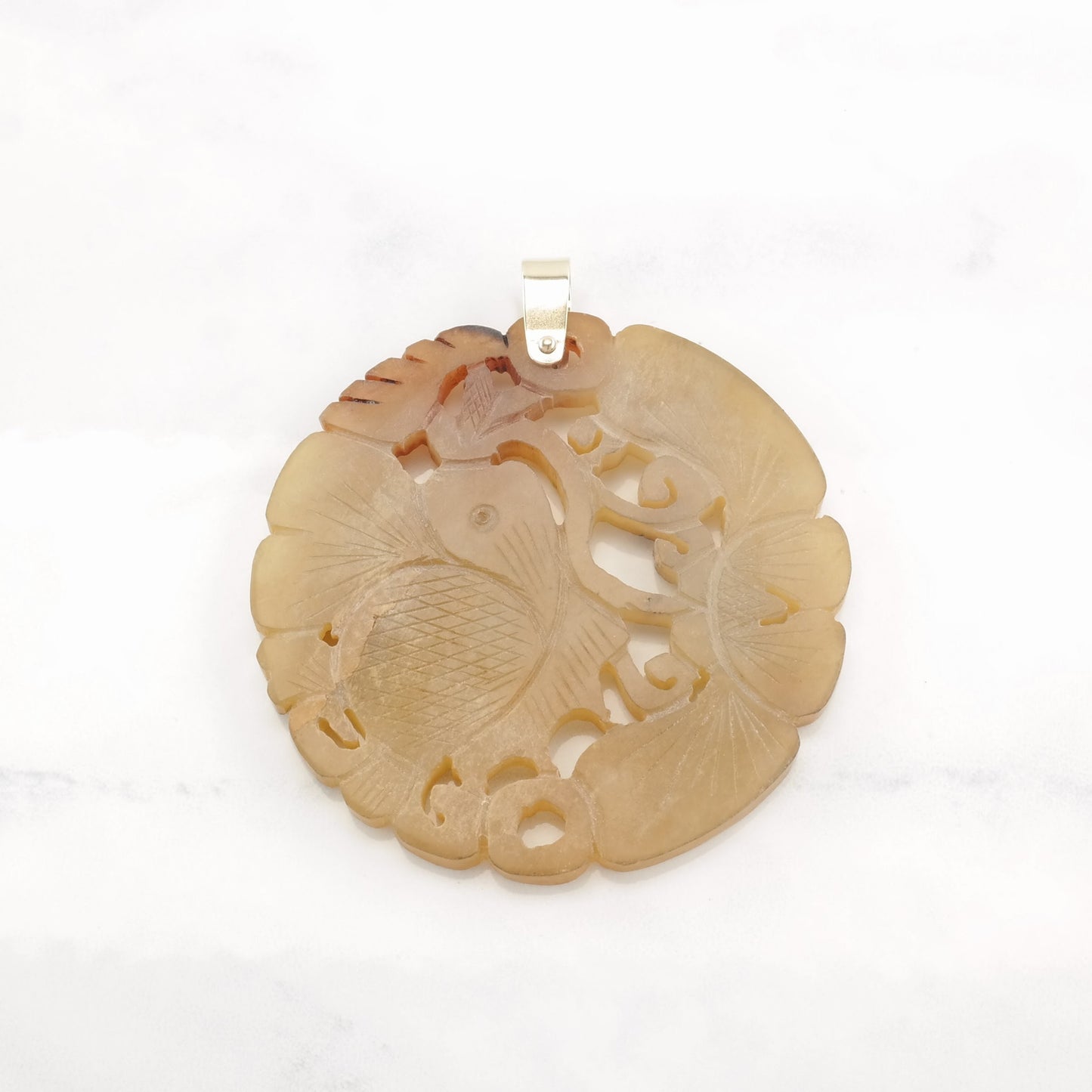 Vintage Carved Hardstone Chinese 14K Gold Pendant