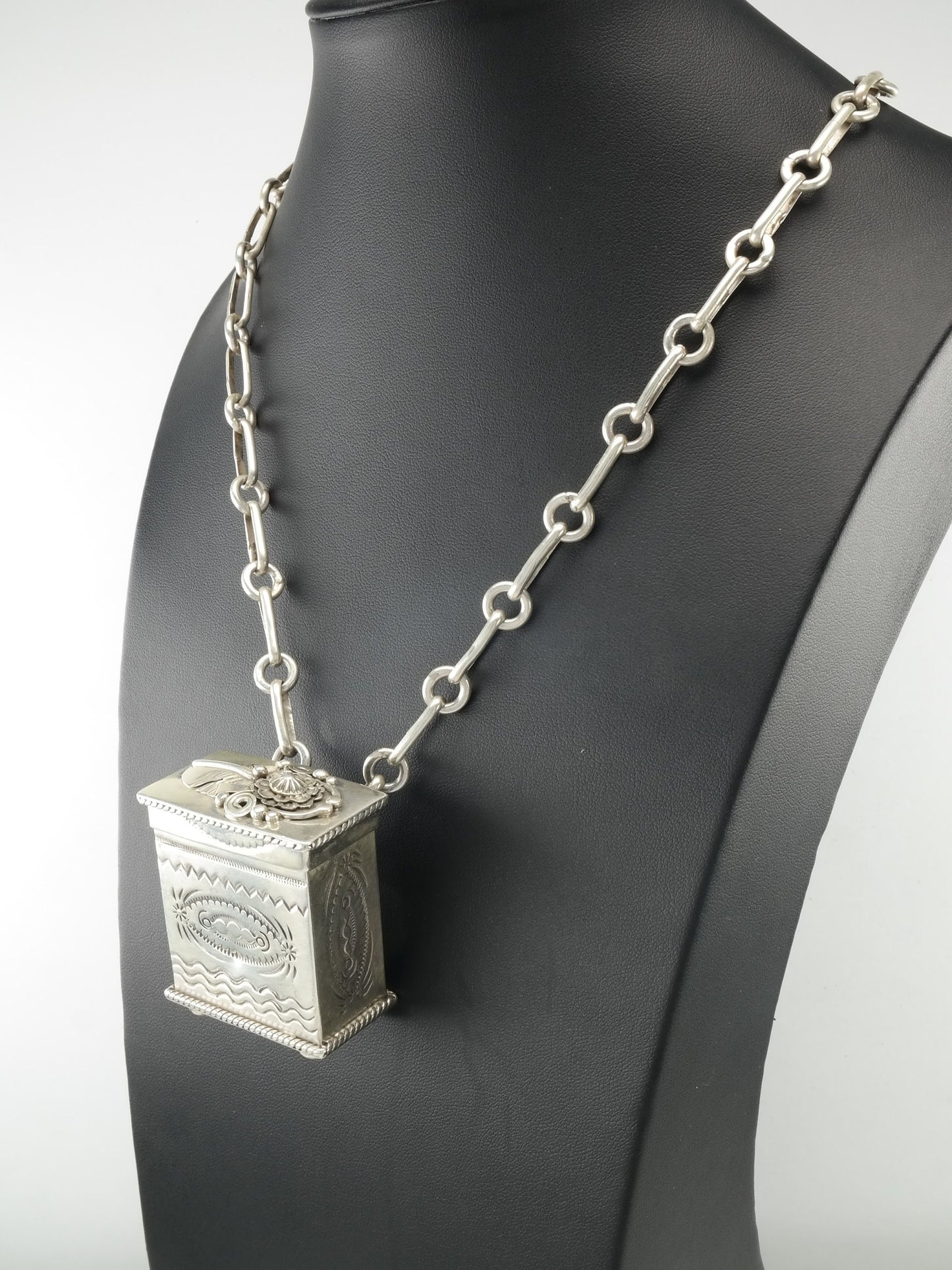 Vintage Ben Begay Trinket Box, Stamped Sterling Silver, Feather Necklace