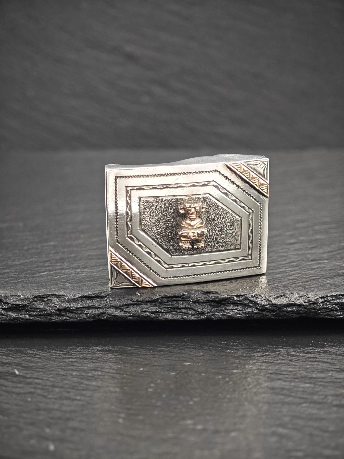 Central South American, Gold Accent, Belt Buckle Sterling Silver