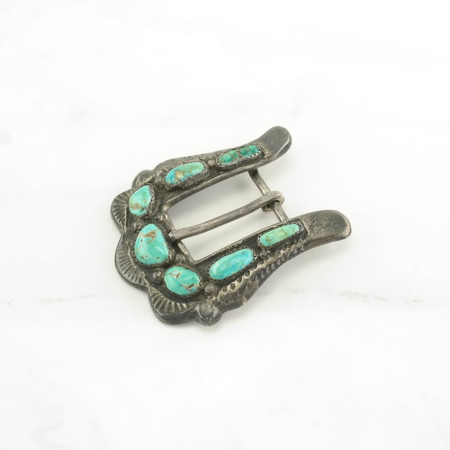 Important Zuni Turquoise Belt Buckle Native American Blue Sterling Silver Horace Iule