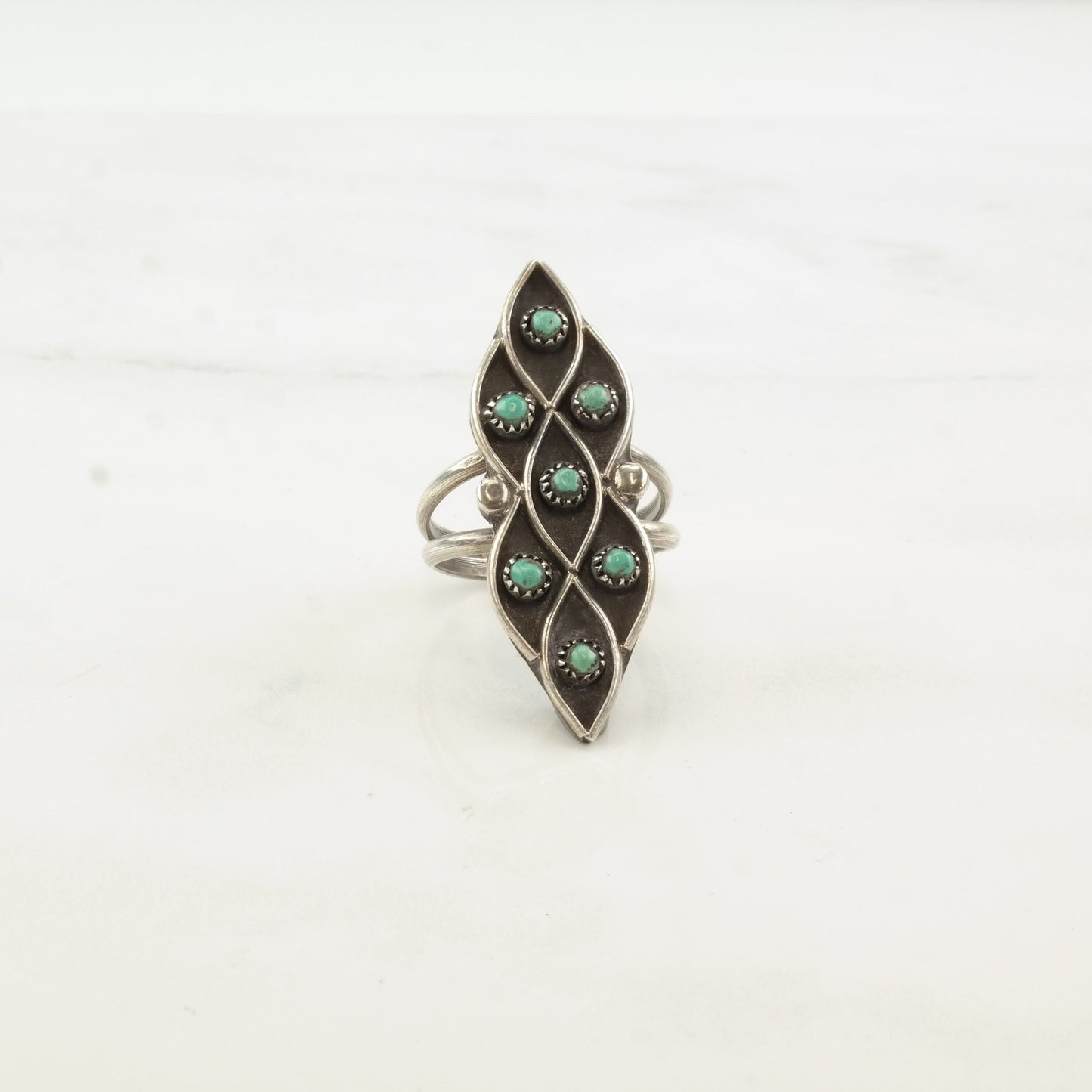 Vintage Native American Silver Ring Turquoise Cluster Zuni Sterling Size 7