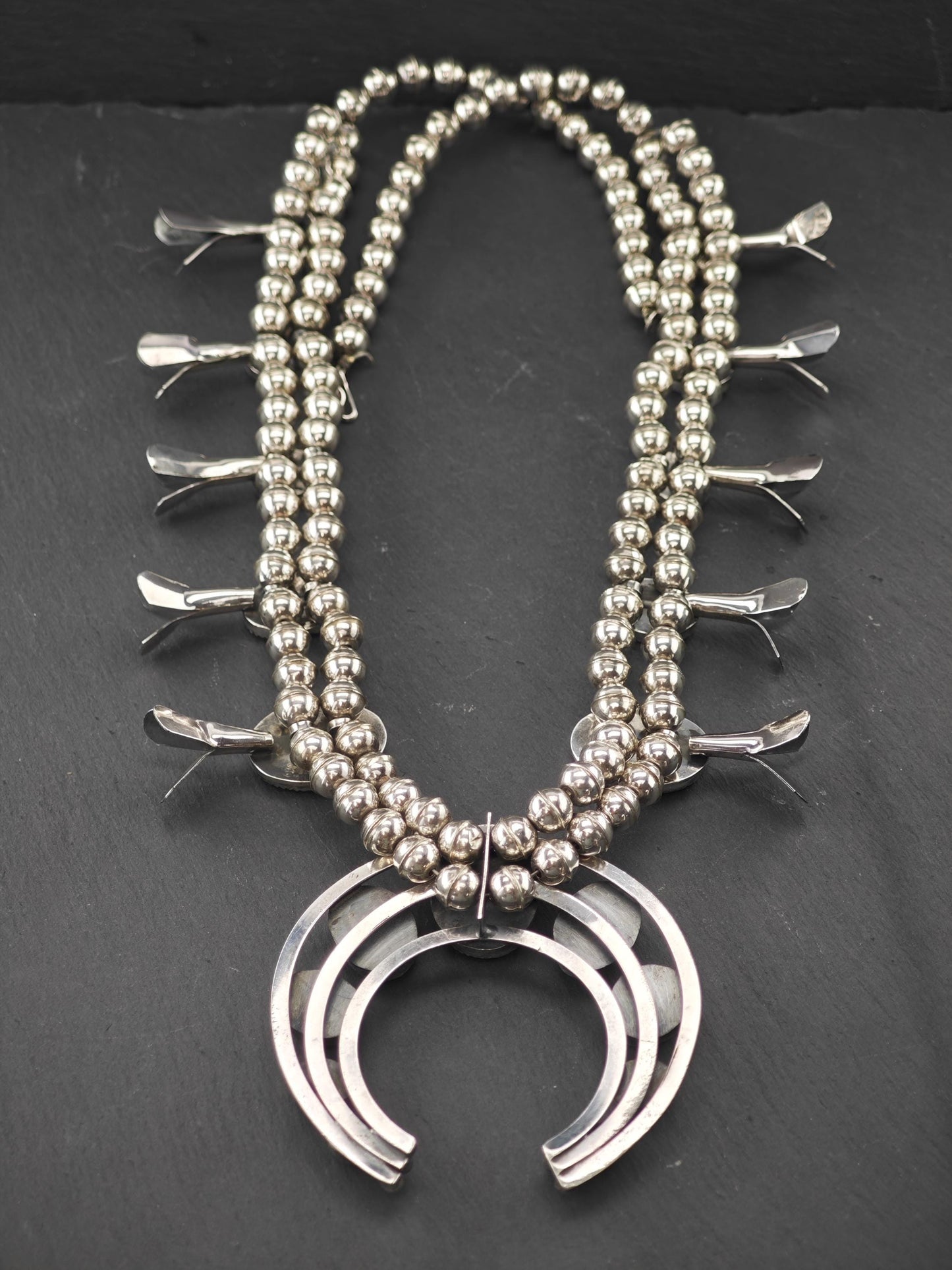 Vintage Southwest Sterling Silver, Pilot Mountain Squash Blossom Necklace