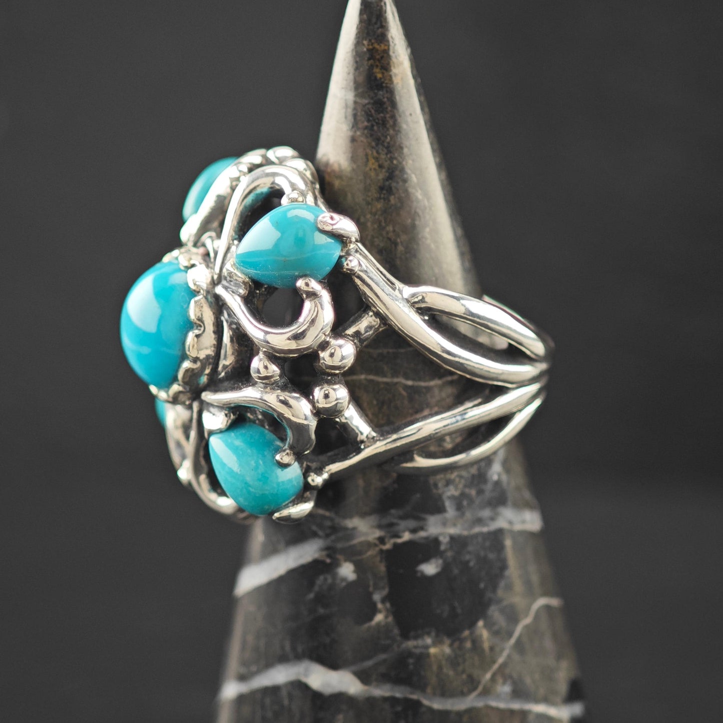 Carolyn Pollack Block Turquoise Ring Sterling Silver