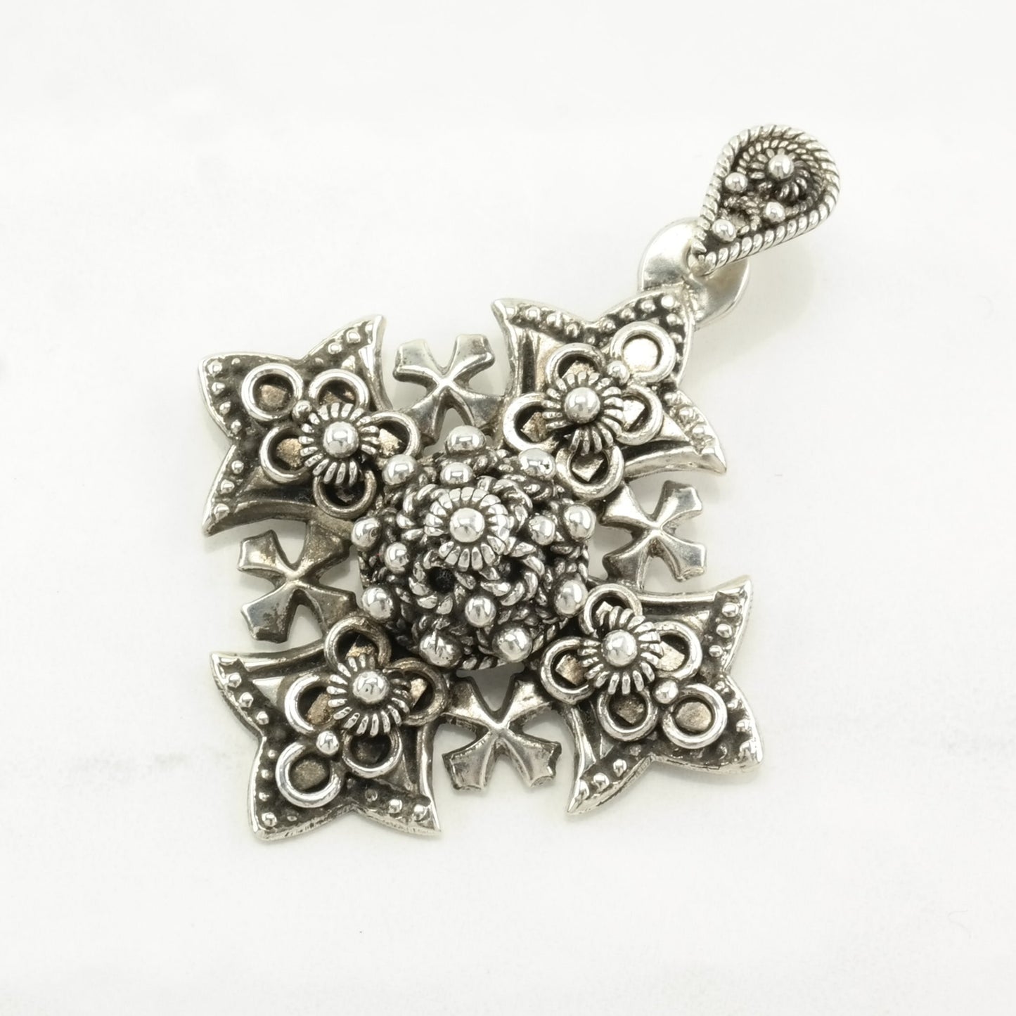 Vintage Jerusalem Cross Black Onyx Cross Sterling Silver Pendant