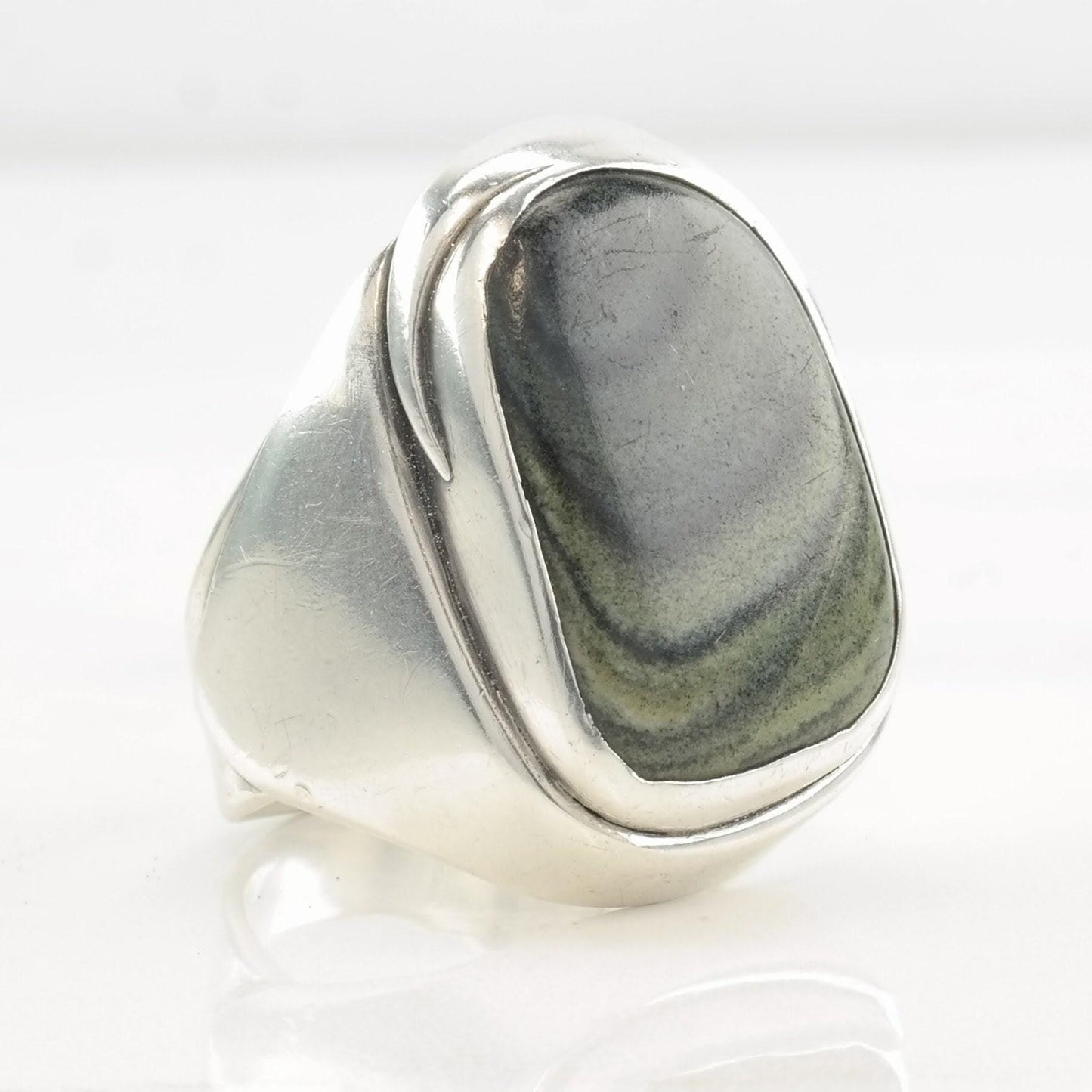 Arts & Crafts Ring Gemstone Sterling Silver Size 6 3/4