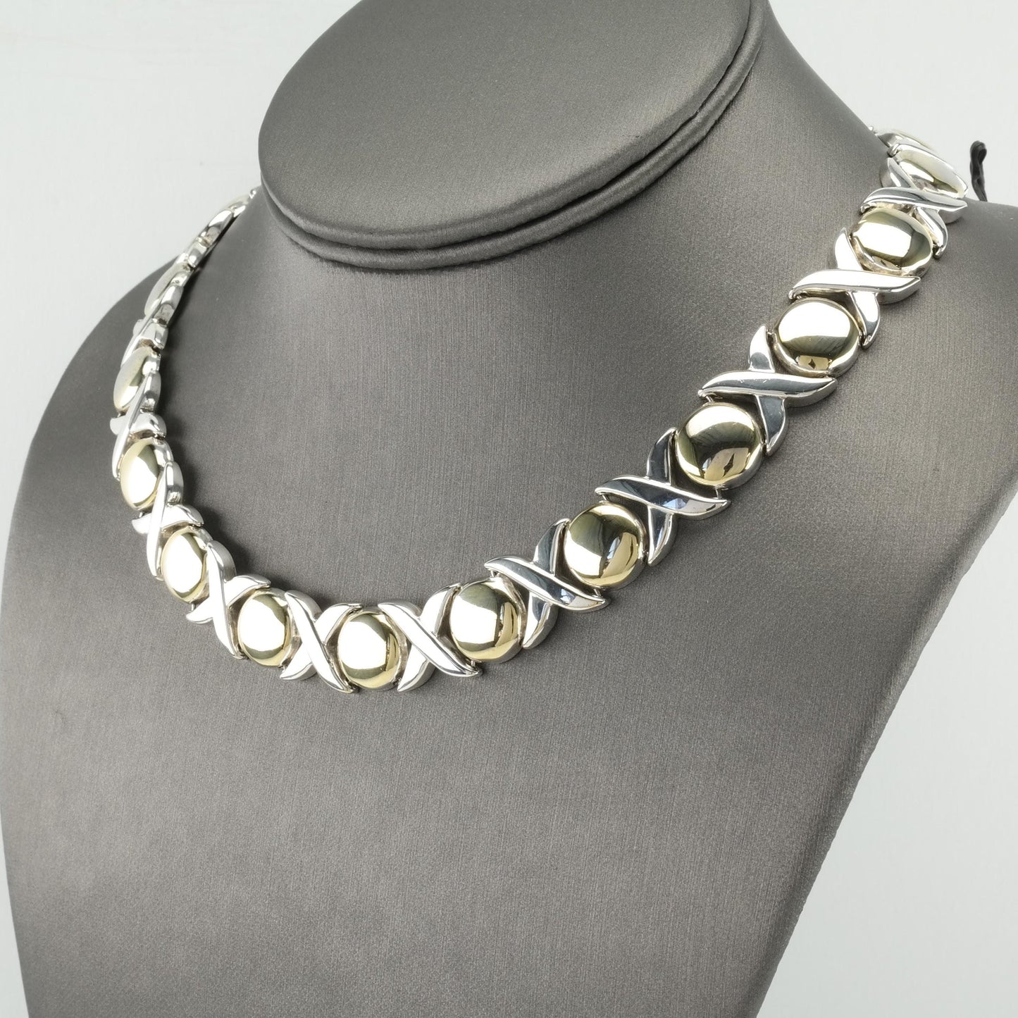 Vintage Italian Sterling Silver & Gold XO Necklace | Choker Necklace