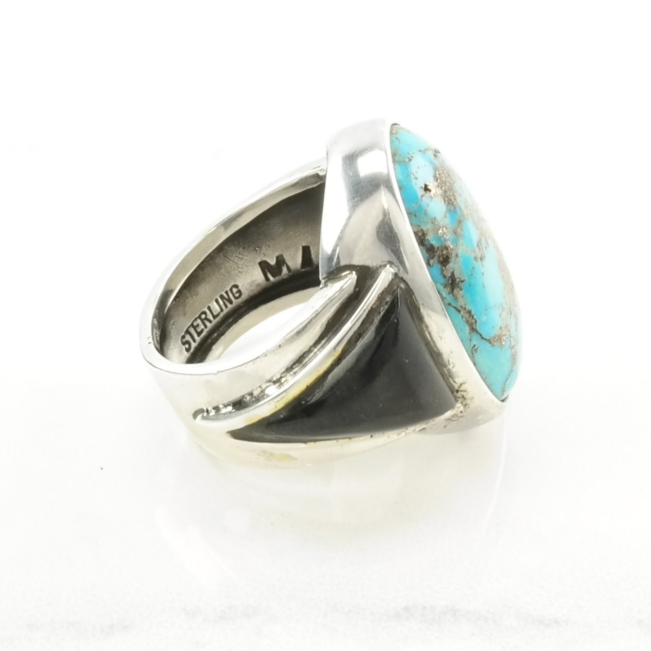 Turquoise Silver Ring, Onyx Sterling Blue, Black Size 7 1/4
