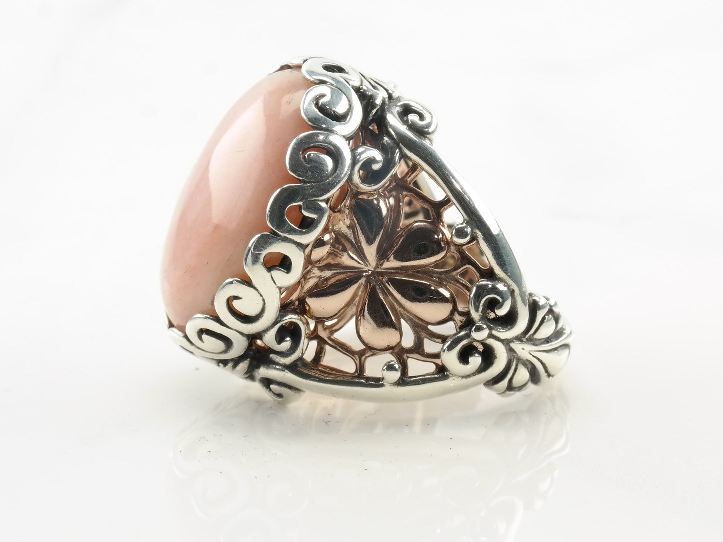 Vintage Relios Silver Ring Rhodonite Oval Copper Filigree Sterling Size 7 1/4