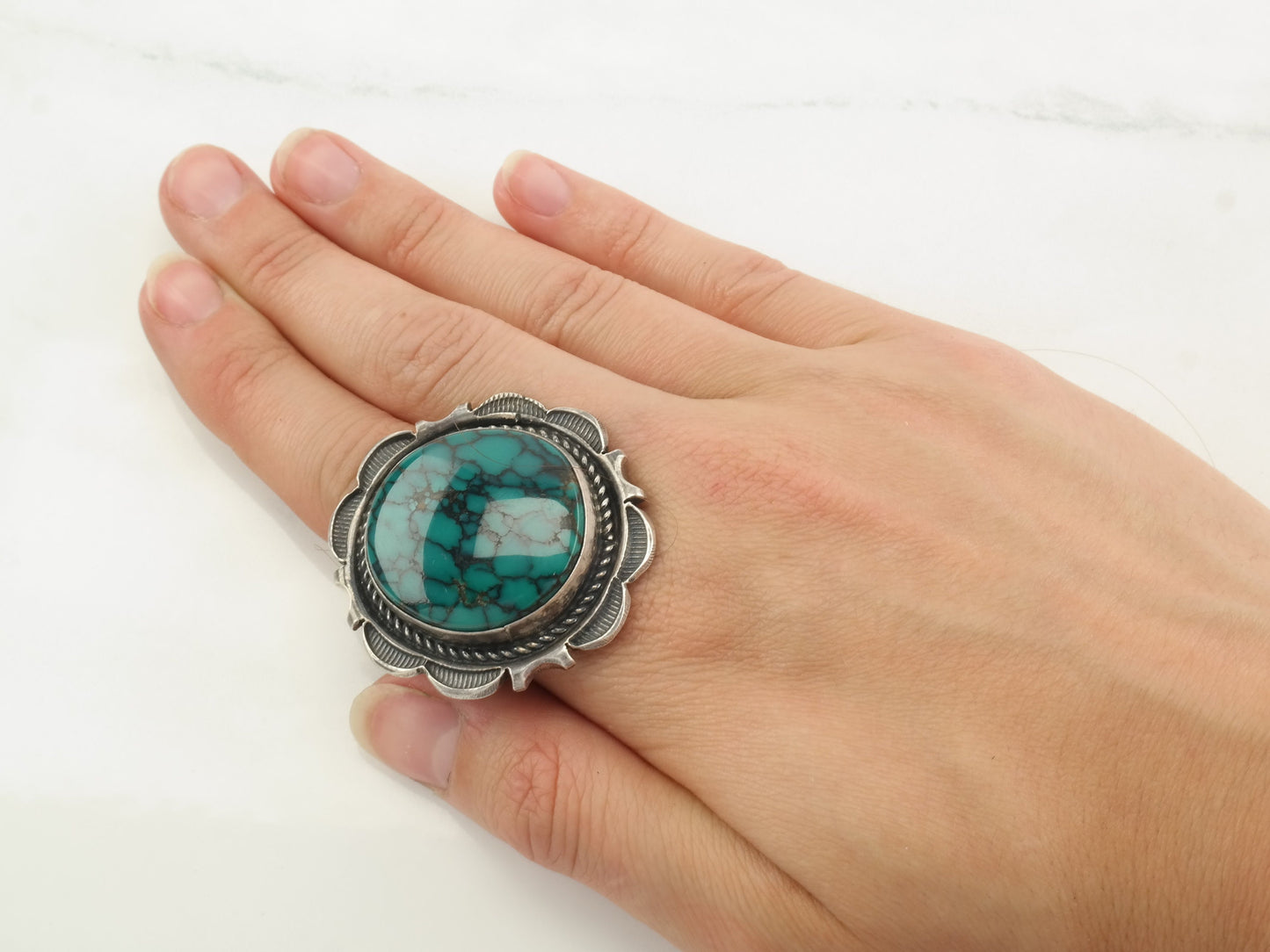 Vintage Native American Sterling Silver & Turquoise Ring | Size 8 | Spiderweb Turquoise | Southwestern Jewelry | Boho Chic | Statement Ring