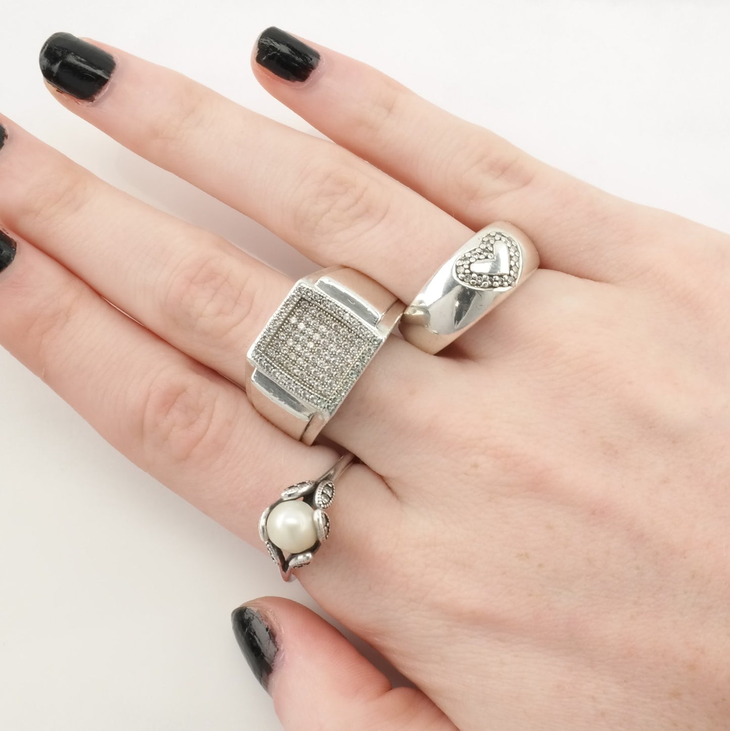 Vintage .15 cttw Silver Ring Diamond Heart, Inlay Sterling Size 7