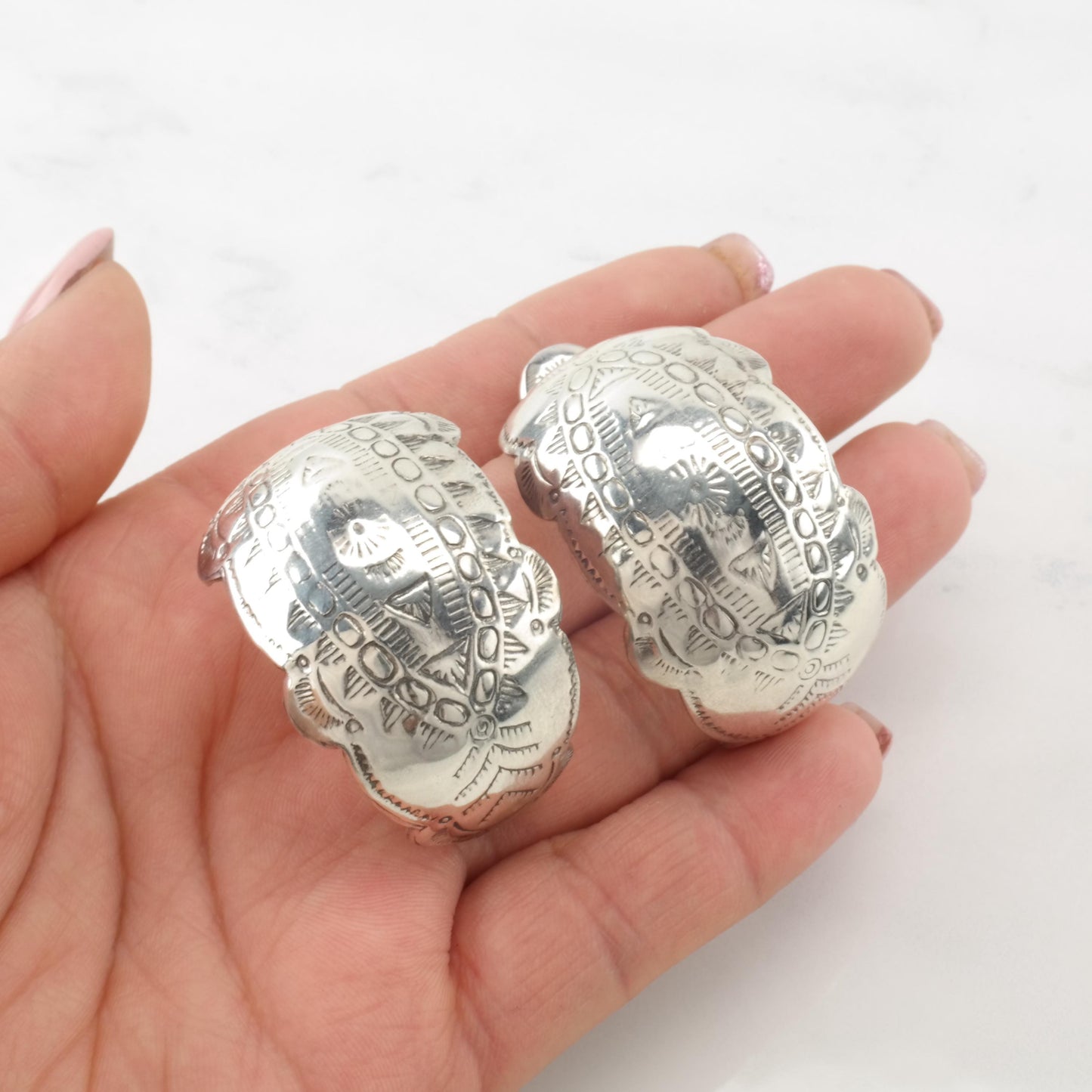 Vintage Stamped Sterling Silver Pierced C-Hoop Earrings