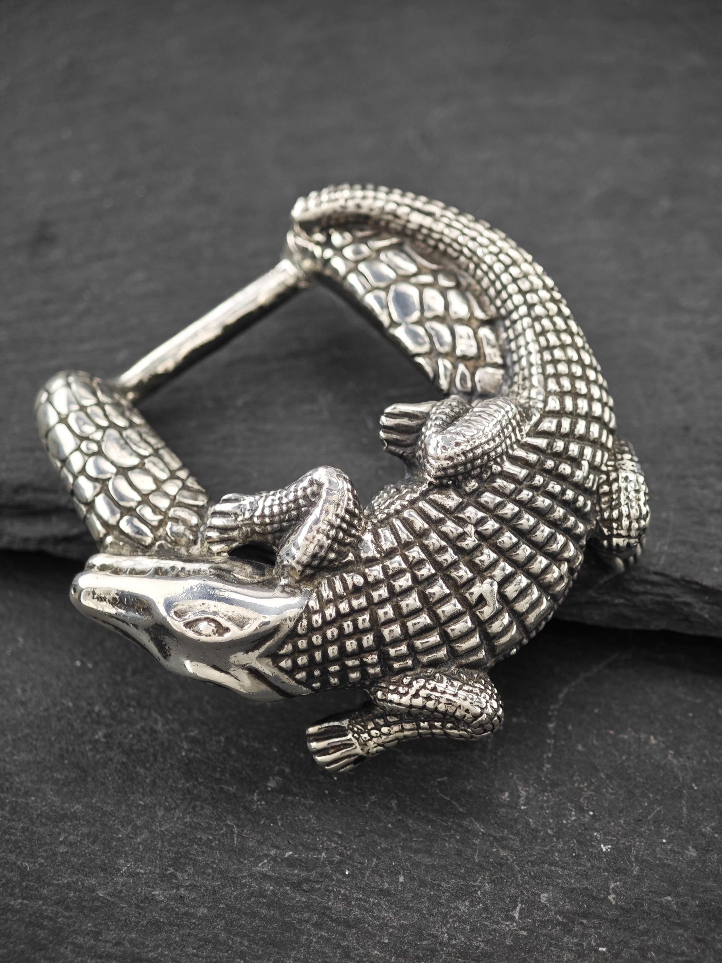 Vintage Jeff Deegan Alligator Belt Buckle Set Sterling Silver