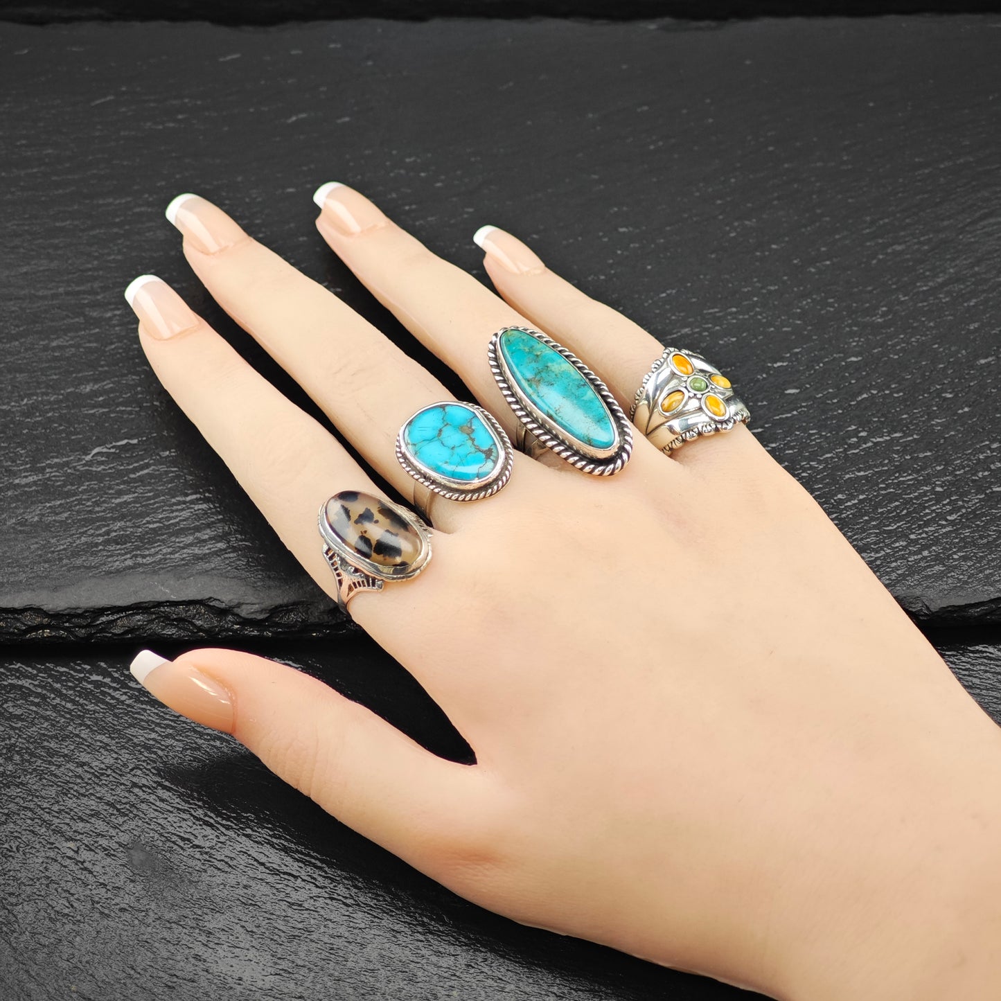 Navette Turquoise Sw Ring Sterling Silver Sz 6 R6295