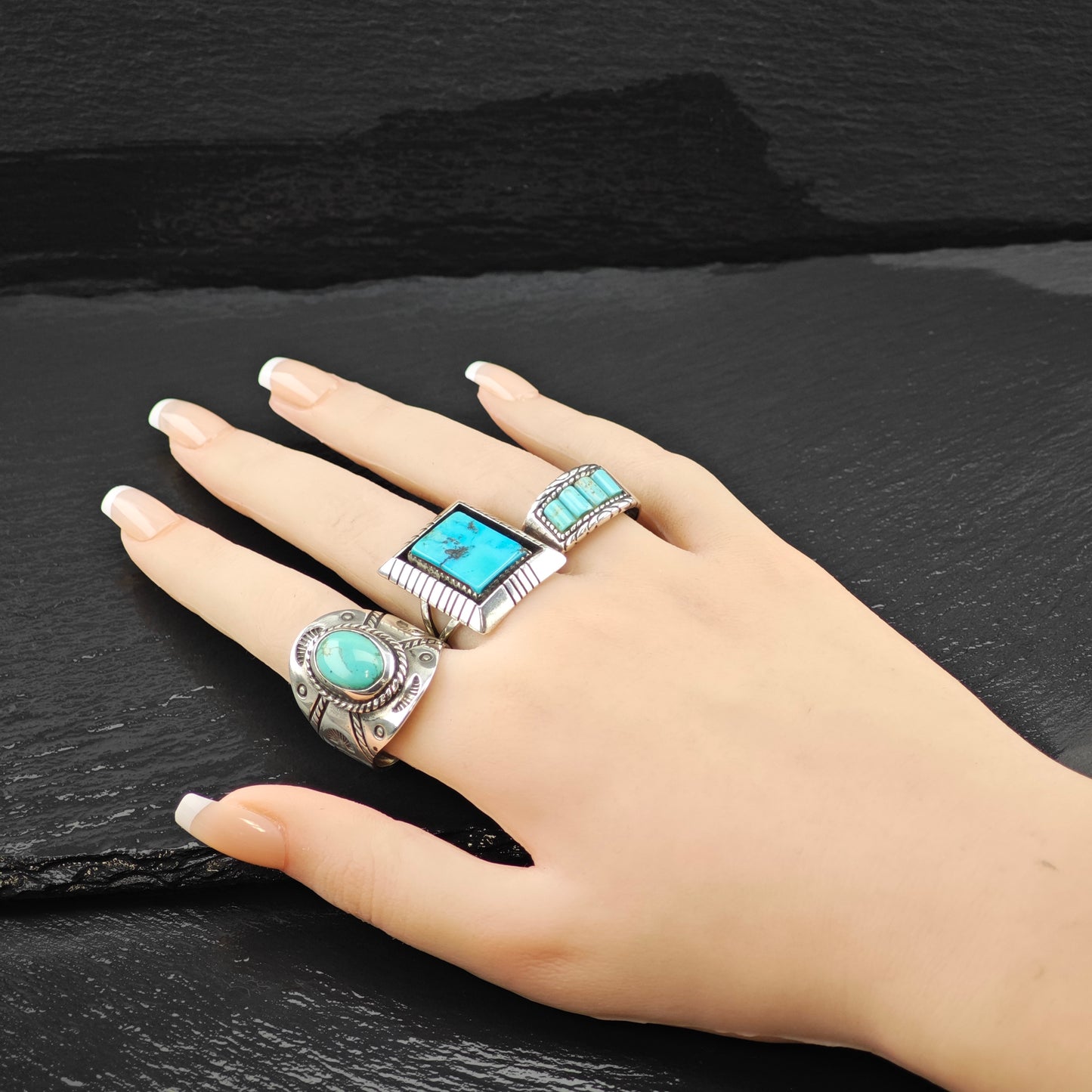 Benny Touchine Turquoise Ring Sterling Silver Sz 8 1/2 R6313