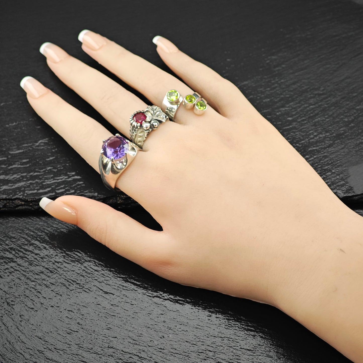 Three Peridot Wrap Ring Sterling Silver Sz 7 R6316