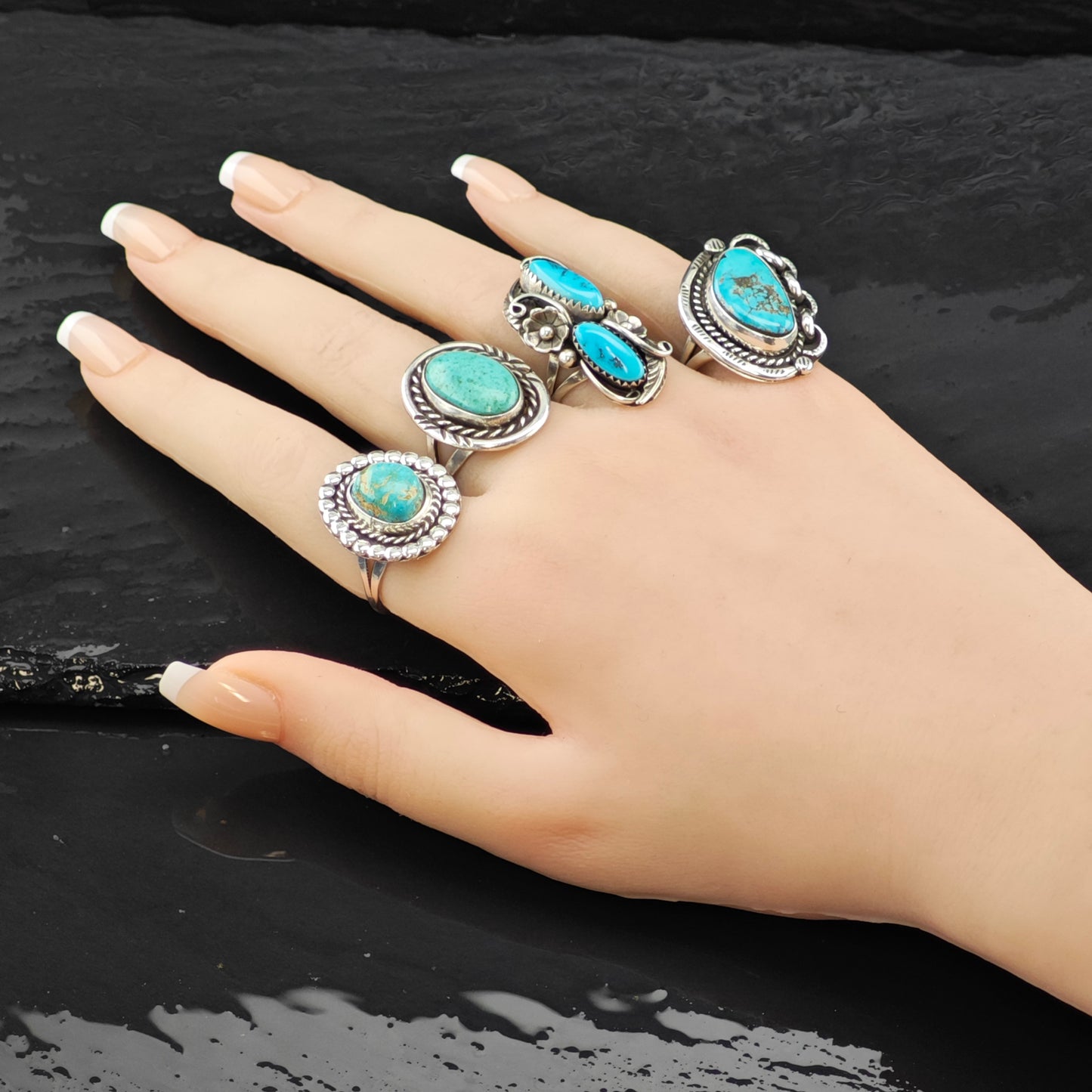 Oval Turquoise Native American Ring Sterling Silver Sz 7 R6259