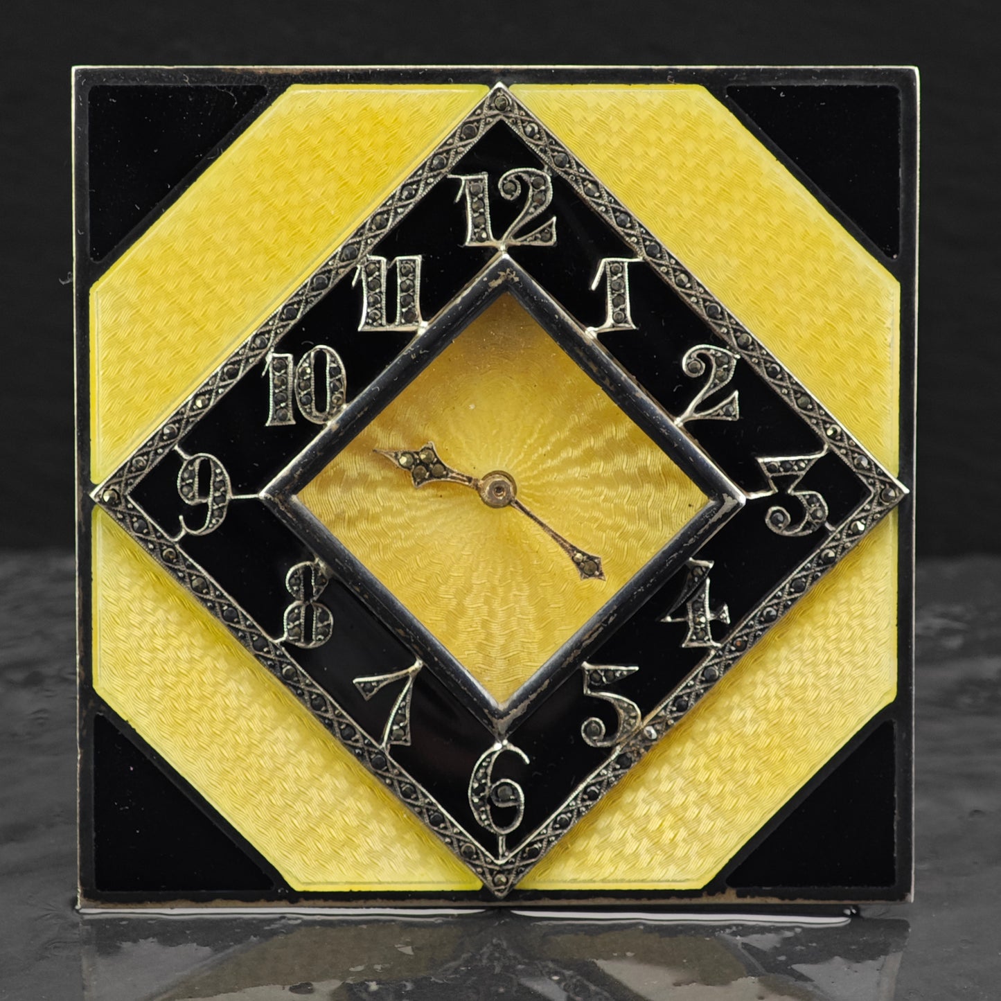 Art Deco Guilloche Enamel Table Clock 935 Silver MISC0336